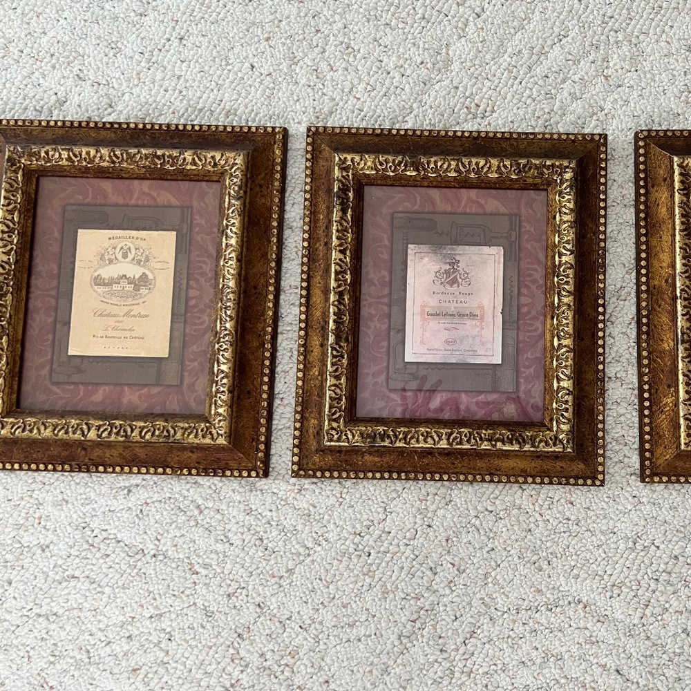 3 detailed and Accents Frames of Tuscan Style Wine Like Prints